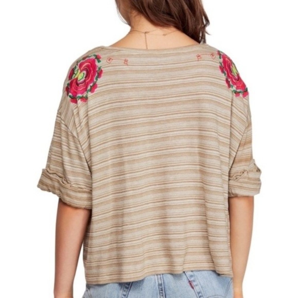 Free People Striped Top with Floral Embroidery - Picture 3 of 5